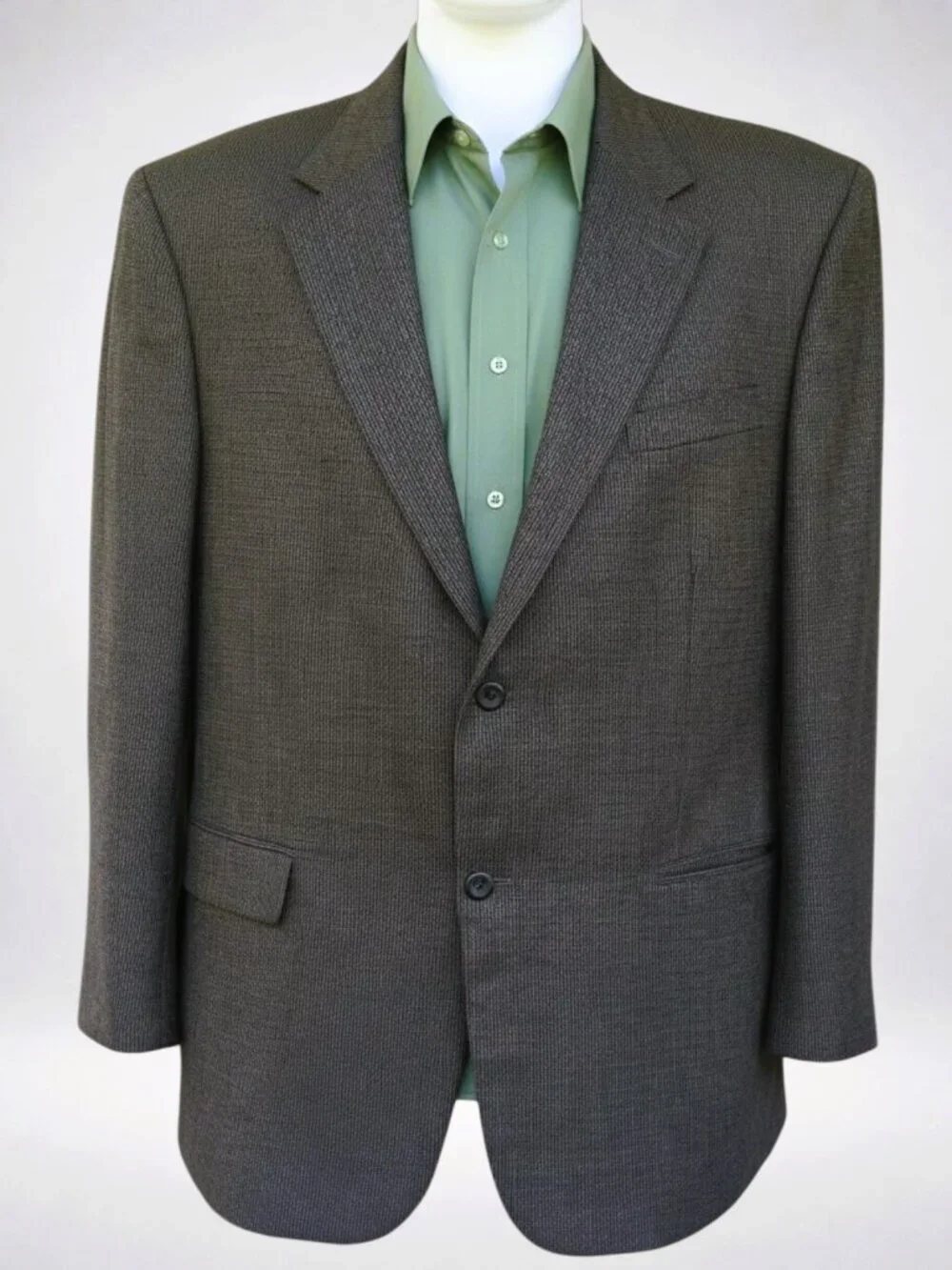 Men's 46R Taupe Houndstooth 100% Lambswool Sport Coat Blazer Geoffrey Beene